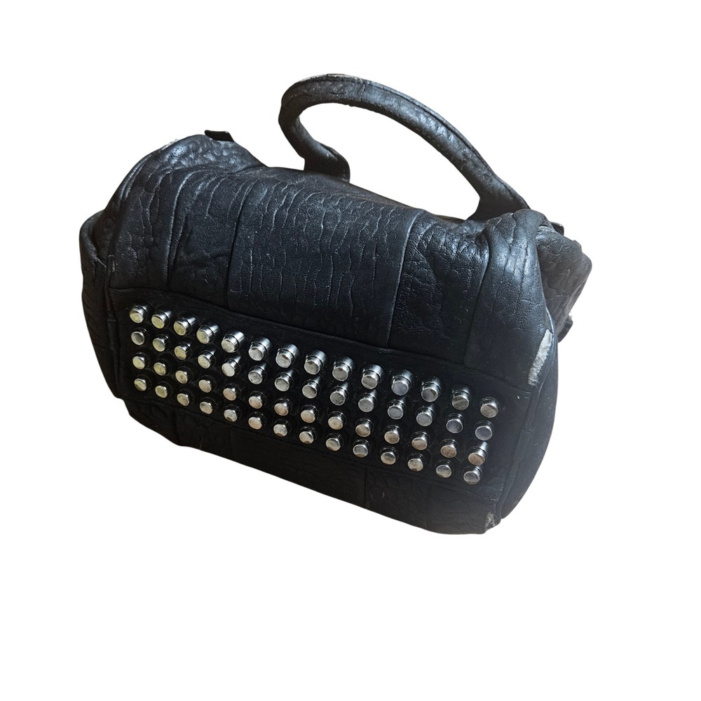 Alexander Wang Rocco Zip Pebbled Leather Mini Duffle Hand Bag Studded Edgy Biker - Picture 2 of 7